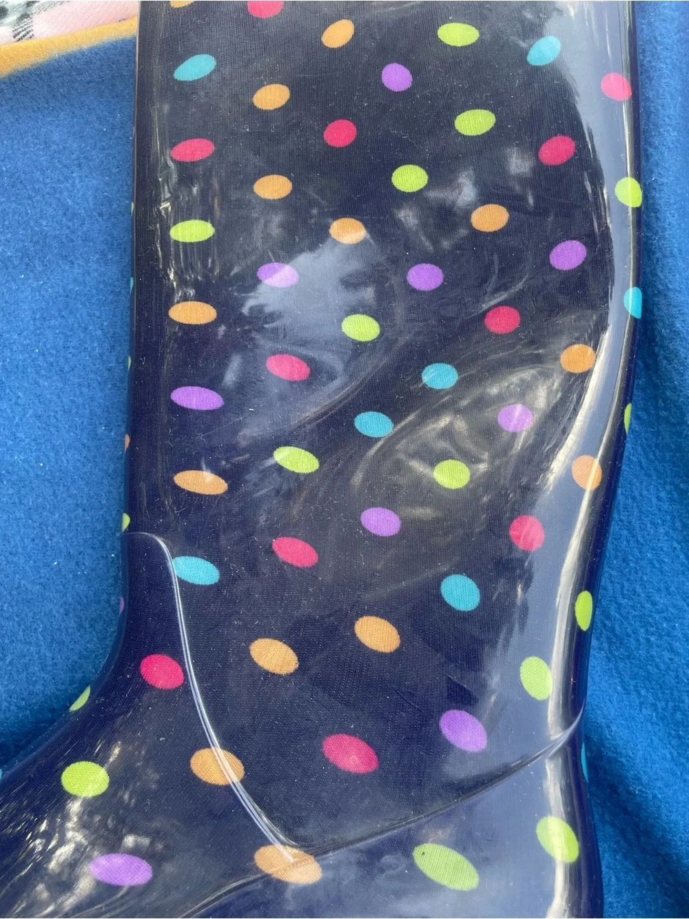 Women Purple Rain Boots with Multicolor Polka dots size 8